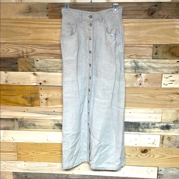 Eddie Bauer size 4 Light Beige Linen Button Down Lightweight A-line Maxi Skirt - Picture 1 of 12